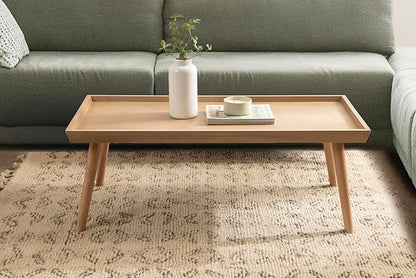 Kate and Laurel Eastmont Rectangle Wood Coffee Table, 46 x 22 x 17, Light Natural, Large Mid-Century Wooden Living Room Table with Stylish Tapered Legs and Adjustable Feet
