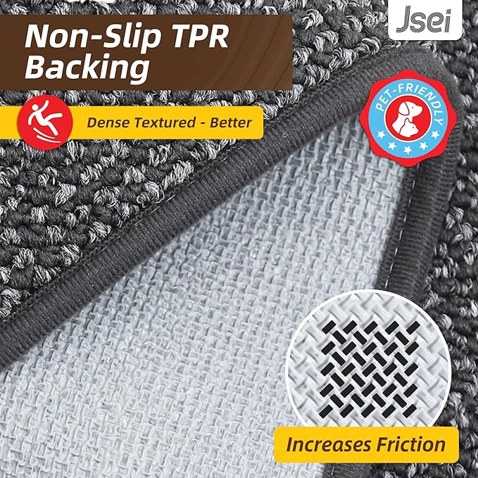 JSEI Dirt Trapper Door Mat 24"x36" Non-Slip Washable Entrance Mat, Dog Doormats, Absorbent & Fade-Resistant Floor Mats, Low Profile Welcome Mats for Entryway, Front Door, and Inside Entrance, Charcoal