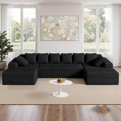 131'' Large Sectional Couches with Chaise, U Shaped Cloud Sofa, No Assembly Required Deep Seat Modular Lounge Bed for Living Room 1PCS, Bedroom