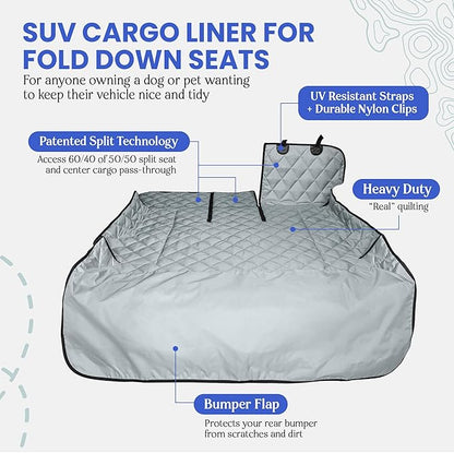 4Knines Split Cargo Liner for SUV – for Dogs & Pets, Heavy-Duty, Waterproof Trunk Mat & Cargo Cover – Fits 60/40 Split Bench & Armrest Pass-Through – Machine Washable, Non-Slip, Durable (Large, Grey)