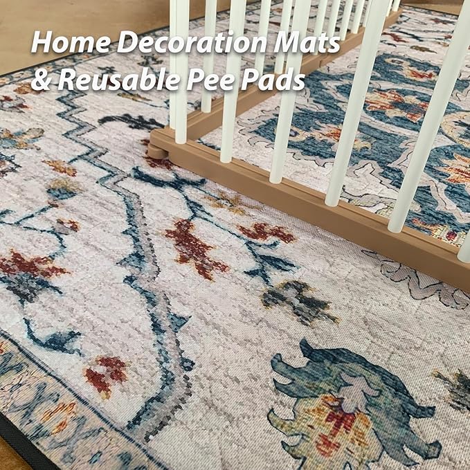 nunubaby Washable Pee Pads for Dogs, Stylish, Non-Slip and Leak-Proof Pee Pads. Reusable Potty Pads for Dogs for Crates and Floors.(Beige/Floral, 24" x36")