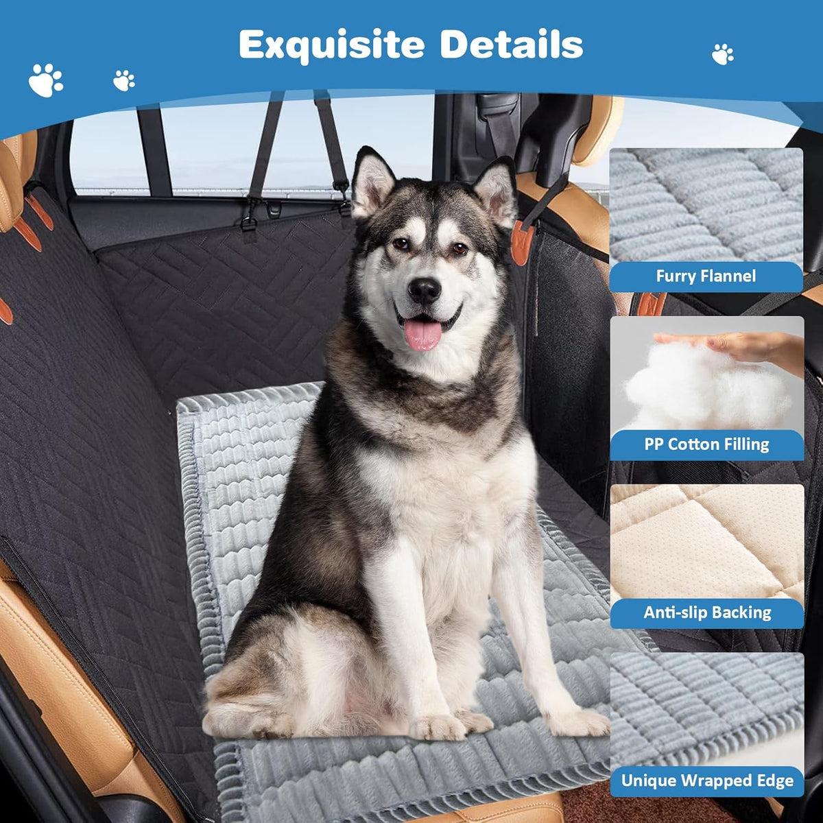 VClife Dog Car Seat Cover for Backseat Extender, Anti Slip Dog Bed Mat Travel Blanket, Pet Friendly Backseat Cover for Cars, SUVs, Small Trucks, Back Seat Extender Protector (Light Gray, 51"×23.6")