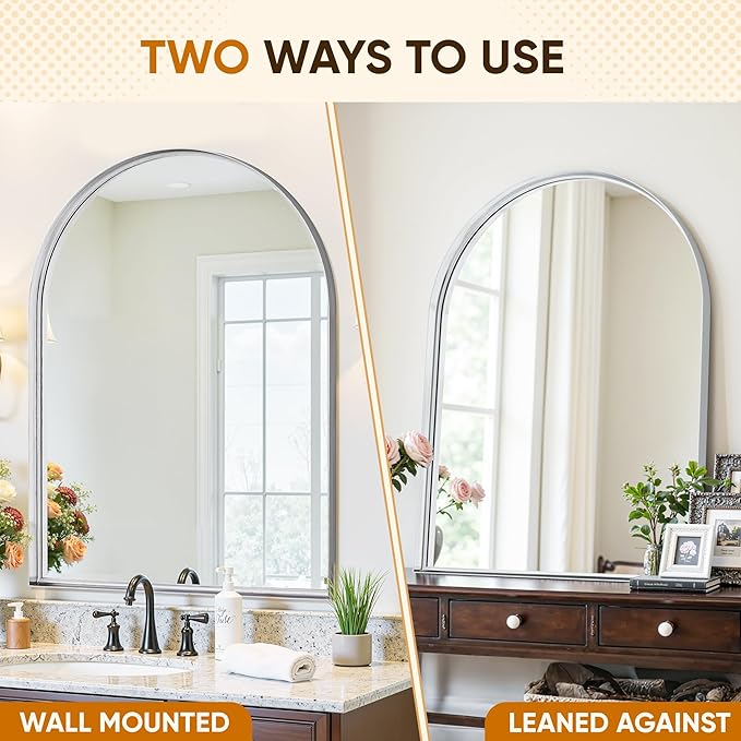 Arched Mirror 26"x38", Bathroom Mirror, Wall Mounted Vanity Mirror