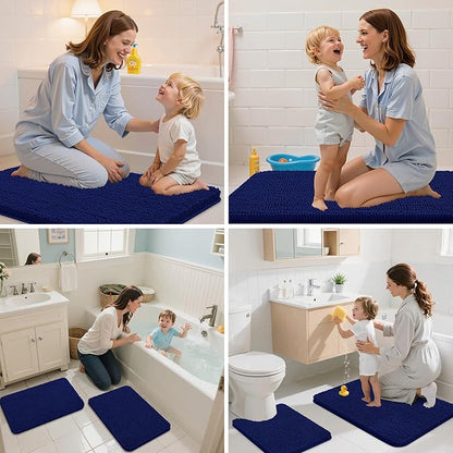 Arotive Bathroom Rugs 59x24, Extra Soft Absorbent Shaggy Chenille Bath Rugs, Machine Washable Rubber Backing Non-Slip Bath Mats for Bathroom Floor Tub and Shower, Home Decor Accessories, Navy
