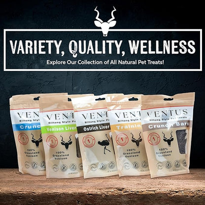 VENTUS Jerky Crunch Bars - Single Ingredient Venison Jerky Dog Training Treats, Healthy Air Dried, High Protein, No Additives, Grain Free Dog Treat, 8 oz