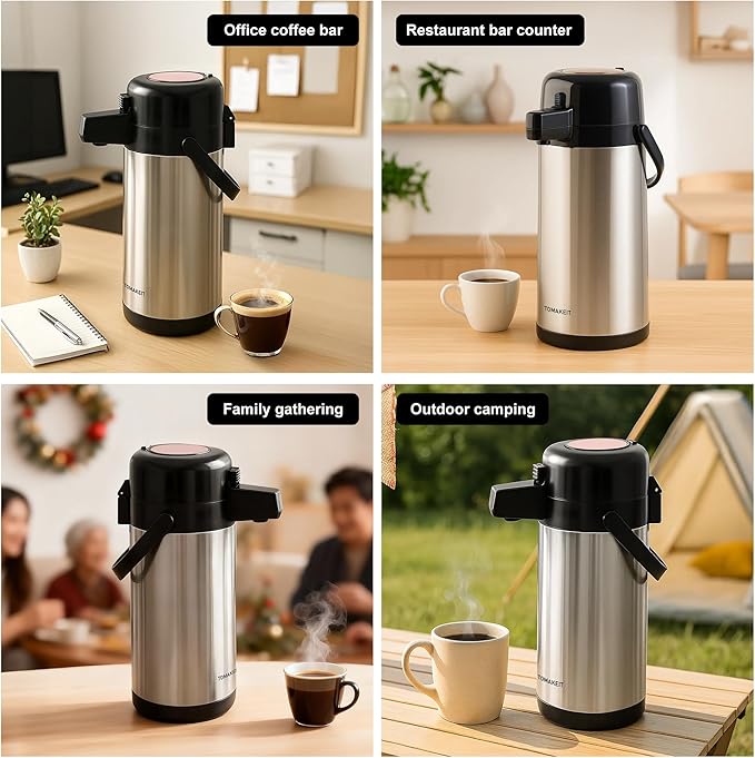 Airpot Coffee Carafe for Keeping Hot, 102oz/3L Coffee Dispenser Thermal