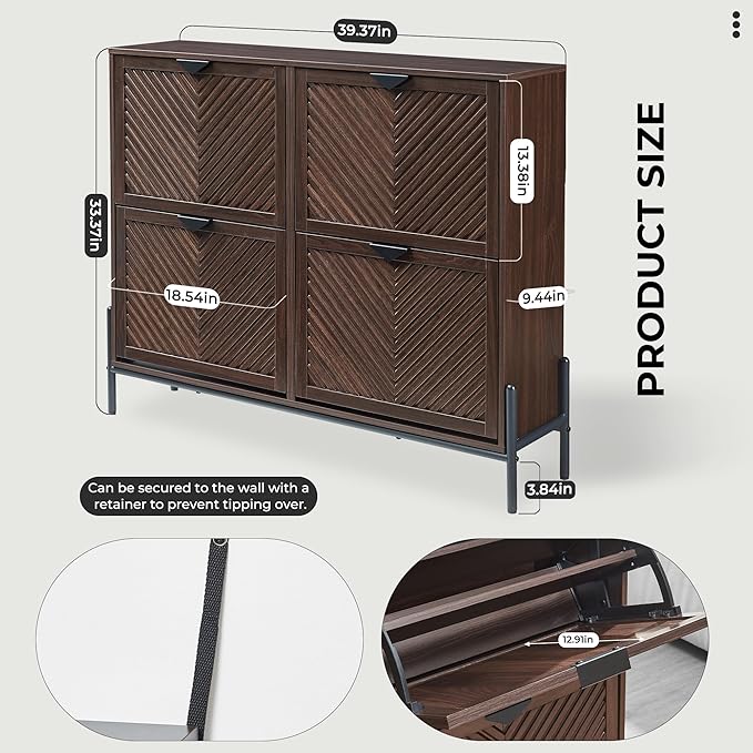 Shoe Cabinet Storage with 4 Flip Drawers, Narrow Hidden Shoes Organizer Cabinet