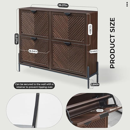 Shoe Cabinet Storage with 4 Flip Drawers, Narrow Hidden Shoes Organizer Cabinet