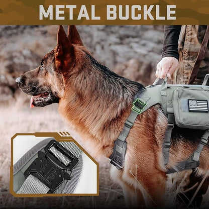Forestpaw Tactical Dog Harness Tactical Dog Collar with Bungee Leash Set,No Pull Military Dog Harness for Walking Training,Adjustable for Medium Dogs,Gray,Chest 17-25"