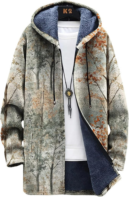 LIZALIG Long Hooded Cardigan Men Japanese Art Style Fashion Cool Graphic Coats Winter Warm Lined Fleece Jacket
