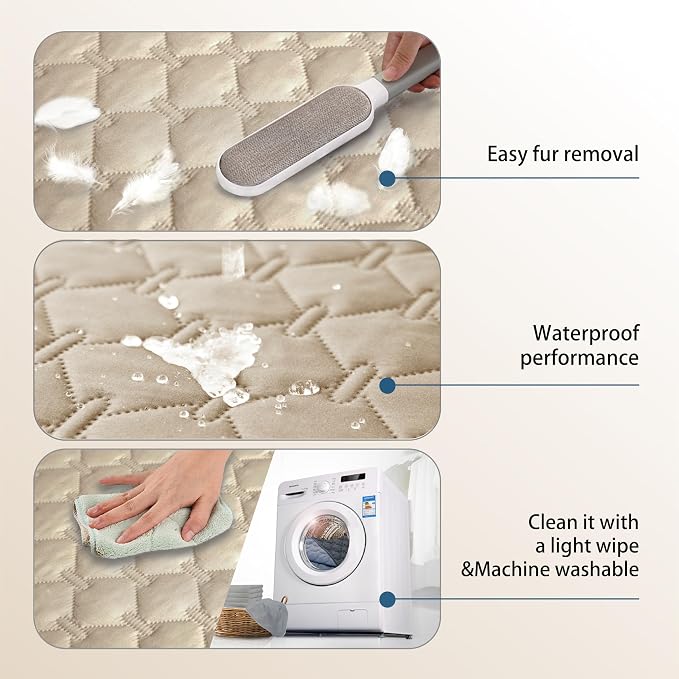 gogobunny 3X Stronger Waterproof Pet Blanket, Scratch Proof Furniture Protector for Dogs Cats, Reversible Cover 30x80 Inch, Dark Beige