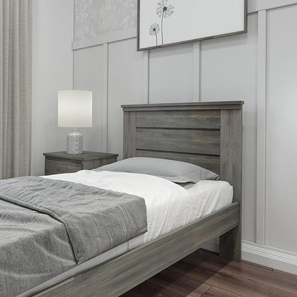 Max & Lily Modern Farmhouse Twin Bed, Bed Frame with Headboard For Kids, Panel, Driftwood