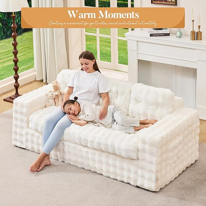Hobestluk 3-Seater Sofa Boneless Couch with Tufted Button Design 2 in 1 Comfy Cloud Couch Oversized Sofa for Living Room Bedroom Apartment or Office (White, 3 Seater)