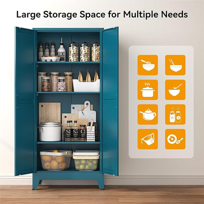 COFaR 61" Pantry Cabinet in Peacock Blue, Farmhouse Storage Cabinet