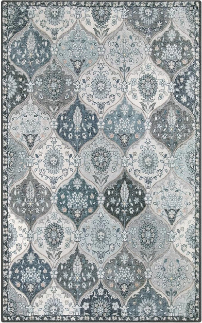 Lahome Moroccan Washable Living Room Rug, 5x8 Rugs for Bedroom Dining Room, Soft Non-Slip Non Shedding Boho Distressed Throw Carpet for Nursery Office, Blue