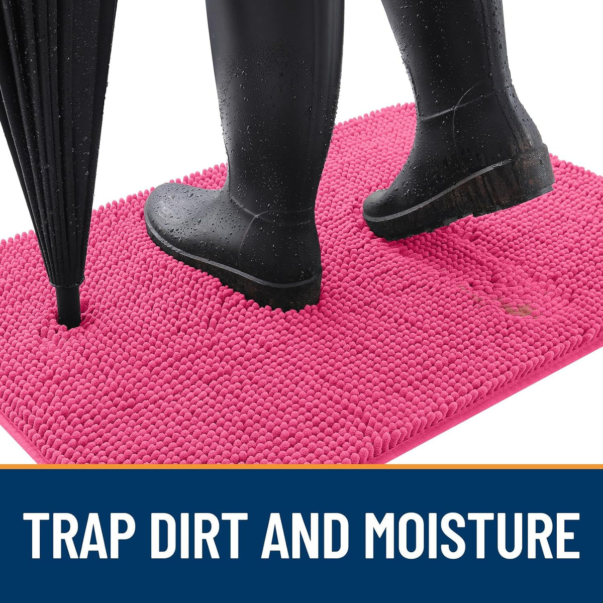 OLANLY Dog Door Mat for Muddy Paws 30x17, Absorbs Moisture and Dirt, Absorbent Non-Slip Washable Doormat, Quick Dry Chenille Mud Mat for Dogs, Entry Indoor Entryway Carpet for Inside Floor, Hot Pink