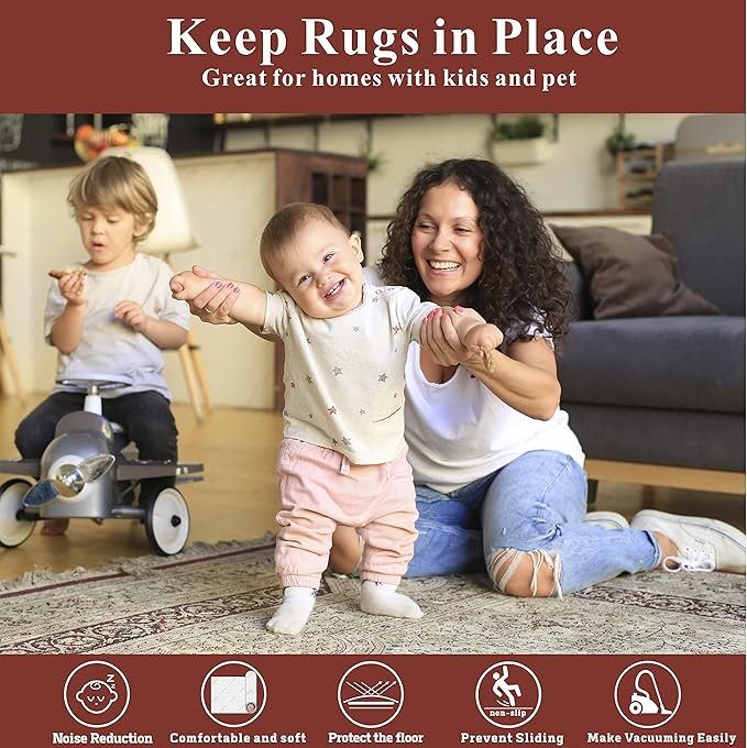 Non-Slip Area Rug Pad 2'x4', 1/3" Thick Dual Surface-Felt+Rubber. Premium Carpet Mat - Safe for All Floors and Finishes, Adds Comfort and Protection, Extra Strong Grip - Many Custom Sizes.…
