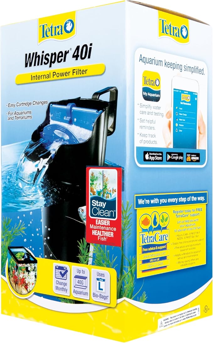 Tetra Whisper Internal Filter 20 To 40 Gallons, For Aquariums, In-Tank Filtration With Air Pump