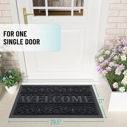 OLANLY Welcome Door Mat Indoor Outdoor Entrance, Heavy Duty Sturdy Front Door Mat, Waterproof All-Weather Doormat, Stain Resistant, Low Profile, Easy Clean Patio Entryway Mat, 36 x 24, Black