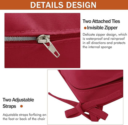Outdoor Chair Cushions 18.5x16 Inch Waterproof Patio Chair Cushions with Tie 5 Year Color Fastness Thick Outdoor Seat Cushion for Patio Furniture Burgundy Set of 4