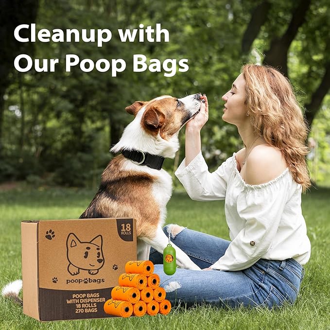 270 Counts Dog Poop Bags Rolls with Dispenser & Leash Clip, Scented Poop Bags for Dogs Waste, Extra Thick & Leak Proof for Poop Doggie Puppy Pet Waste, 9" x 13", Orange