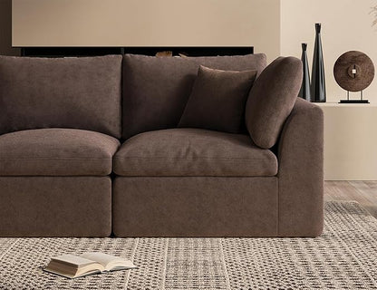 ohllob 110" Cloud Sectional Couches for Living Room, Boneless L-Shape Couch with Ottoman, 3 Seater Modular Sectional Sofa, Brown
