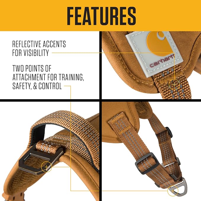 Carhartt Nylon Duck No Pull Dog Harness, Fully Adjustable Dog Harness with Quick Control Handle and Reflective Accents, Gravel, Medium