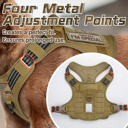 rabbitgoo Tactical Dog Harness Medium Sized Dog, No Pull Military Service Vest with Handle & Molle, Easy Control for Training Walking, Adjustable Reflective Straps, Brown, M