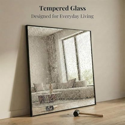 36''x36'' Large Black Square Mirror, Matte Metal Framed Bathroom Vanity Mirror