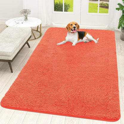 OLANLY Dog Door Mat for Muddy Paws 70x46, Absorbs Moisture and Dirt, Absorbent Non-Slip Washable Doormat, Quick Dry Chenille Mud Mat for Dogs, Entry Indoor Entryway Carpet for Inside Floor, Coral