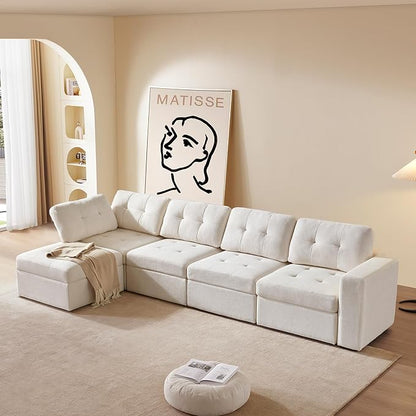 ORRD Modular Sectional Couch, Convertible Sofa with Storage, 3 Seater Sofa Modular with Reversible Chaise for Living Room, Office (Beige White)
