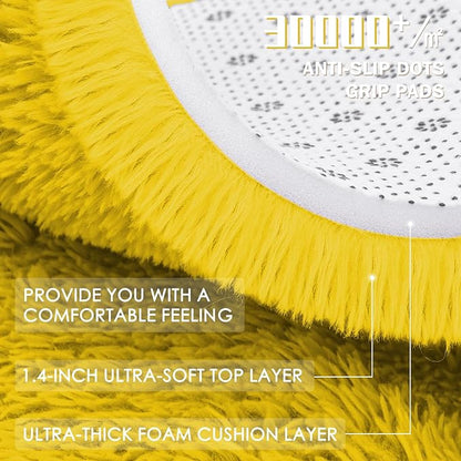 OLANLY Yellow Round Rugs for Bedroom - Machine Washable, 2 ft Circle Area Rugs for Living Room, Soft and Fluffy Shaggy Carpet for Teen Girl and Boys, Nursery Rooms, Dorms, Home Decor Aesthetic