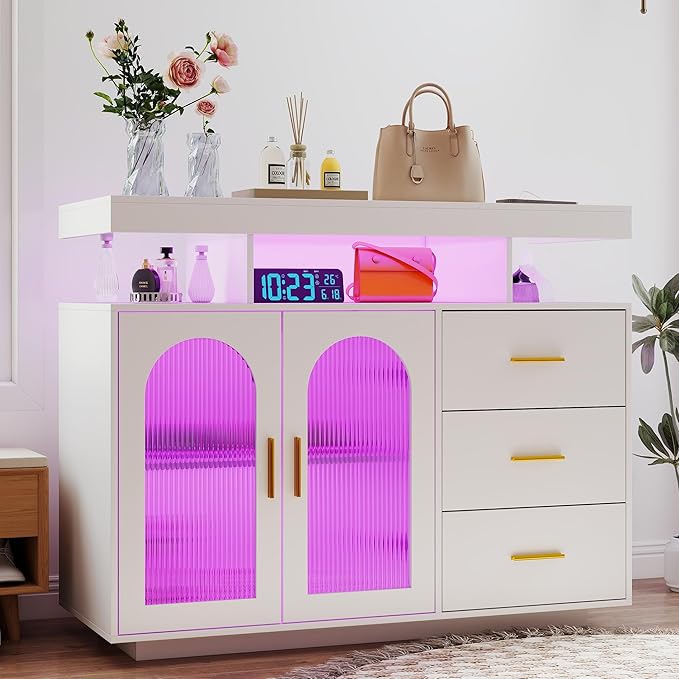 40" LED Buffet Cabinet with Charging Station, Auto Sensor Kitchen Storage