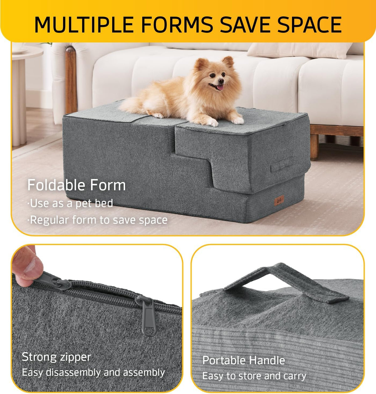 Dog Stairs for High Bed, Dog Steps for Bed Couch Sofa, 35D Foam Extra Wide Pet Steps for Small Dogs and Cats, Pet Stairs with Non-Slip Bottom Grey, 5 Steps