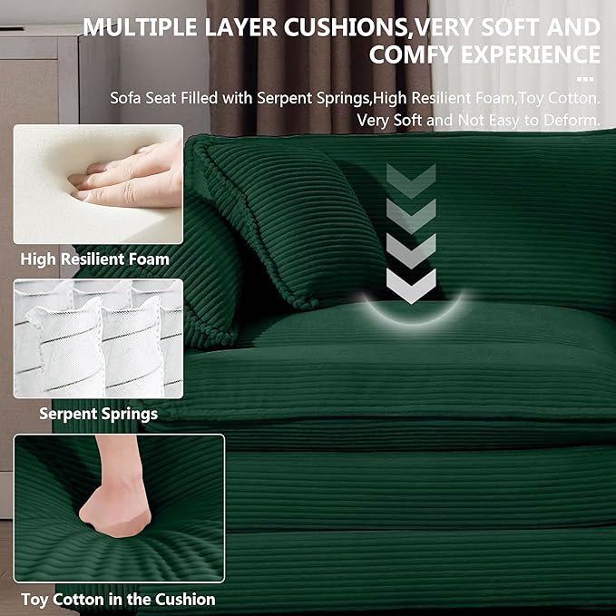 Aoowow Corduroy Large Armchair with Ottoman,Tufted Indoor Chaise Lounge Chair,Oversized Single Sofa Chair with Footrest,Single Seat Cloud Sofas Couches for Living Room (Green, Sofa Chair + Ottoman)