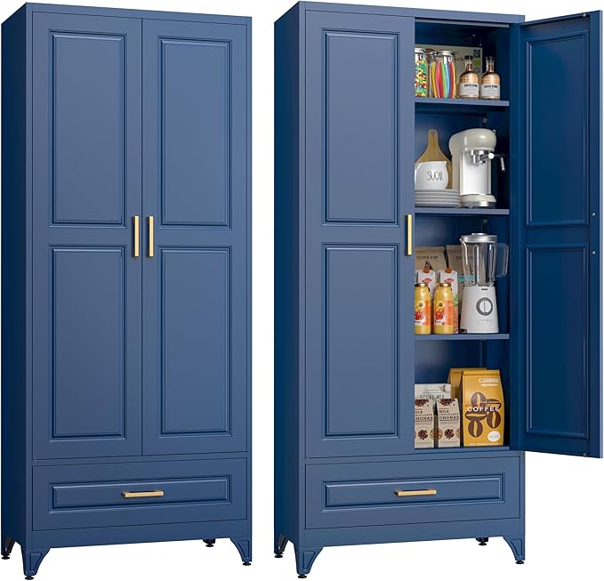 75" Tall Metal Storage Cabinet, Kitchen Pantry Storage Cabinets