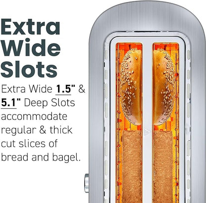 Elite Gourmet ECT4123 Long Slot 4 Slice Toaster, Extra Wide 1.5" and 5.1" Deep