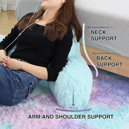 A Nice Night Faux Fur Reading Pillow Bed Wedge Large Adult Children Backrest with Arms Back Support for Sitting Up in Bed/Couch for Bedrest,Khaki