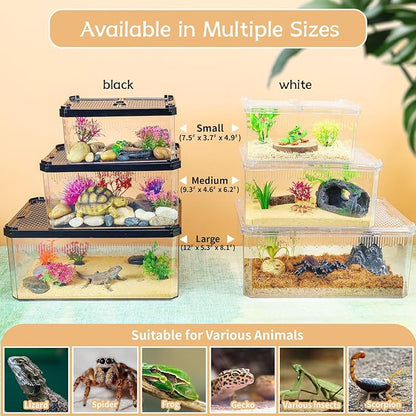 High-Transparency Reptile & Insect Enclosure Terrarium with Magnetic Door, Excellent Ventilation, Easy Cleaning, and Strong, Long-Lasting Build for Cricket,Gecko, Hermit Crab (White, 7.5x4.9x3.7 Inch)
