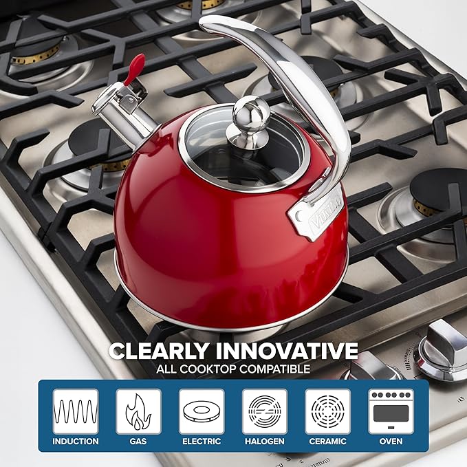 Viking 3-Ply Stainless Steel Tea Kettle, 2.6 Quart Stovetop Hot Water Pot