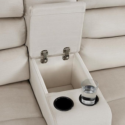 MCombo 73.8'' Wall Hugger Power Loveseat Recliner, Reclining Loveseat with Console, Adjustable Headrest, USB Charge Ports, Cup Holders, for Living Room, RVs, Small Spaces, Fabric ST258M2 (Beige)