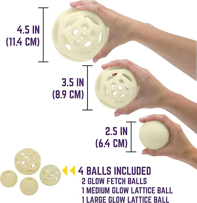 Chew King by Mammoth Set of 4 Glowing Fetch Balls, Dog Ball Toys Combo, Durable Bouncy Interactive Toy for Pets, Lightweight