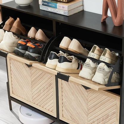 Shoe Cabinet Storage with 4 Flip Drawers, Narrow Hidden Shoes Organizer Cabinet