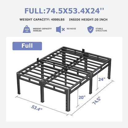 NKZ 24 Inch Full Size Bed Frame, Metal Bed Frame & Box Spring 2 in 1 Platform with Round Corner Legs, 4000Lbs Heavy Duty Metal Frame, Mattress Slide Stopper, Headboard Hole, Noise-Free, Easy Assembly