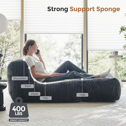 Bean Bag Chair, Giant Bean Bag Chairs for Adults, Comfy Corduroy Boneless Chair, Memory Foam Filled Bean Bag Sofa for Living Room, Bedroom, Balcony, Grey