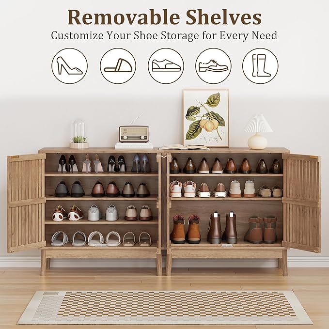 Shoe Cabinet with 2 Doors and Shelves, 4-Tier Shoe Cabinet Storage