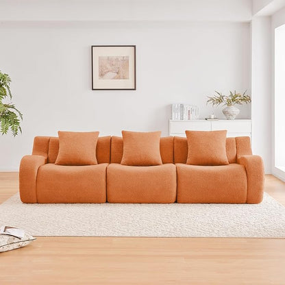 Orange 3-Seater Cloud Couch, Modern Teddy Fabric Boneless Sectional Sofa in a Box for Living Room, Modular Floor Couch, Deep Seat, No Assembly Required, Sofas para Sala