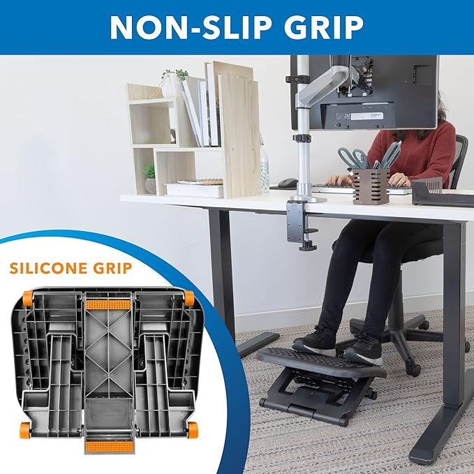 Mount-It! Ergonomic Under Desk Footrest with 3 Height Levels |Height Adjustable Tilting Foot Stool | Home Office Footrest with Massage Surface for Improved Circulation (MI-7801)