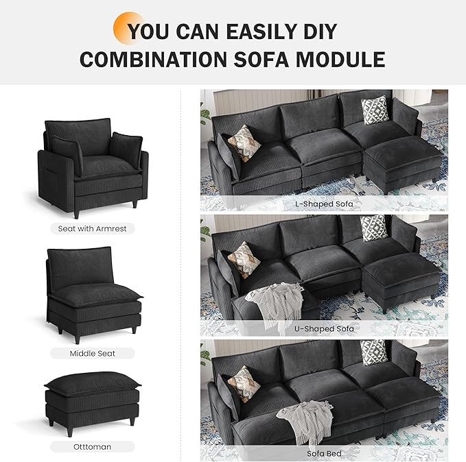Apicizon Modular Sectional Sofa Single Seat, Black
