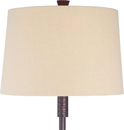 Regency Hill Fallon Industrial Rustic Farmhouse Floor Lamps with Tray Table USB and AC Power Outlet 66" Tall Set of 2 Oil Rubbed Bronze Oatmeal Drum Shade for Living Room Reading Bedroom